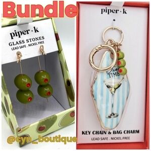 🔹️Piper K 🔹Viral Martini  Olive glass stone dangle earrings  & Keychain✨️🫒